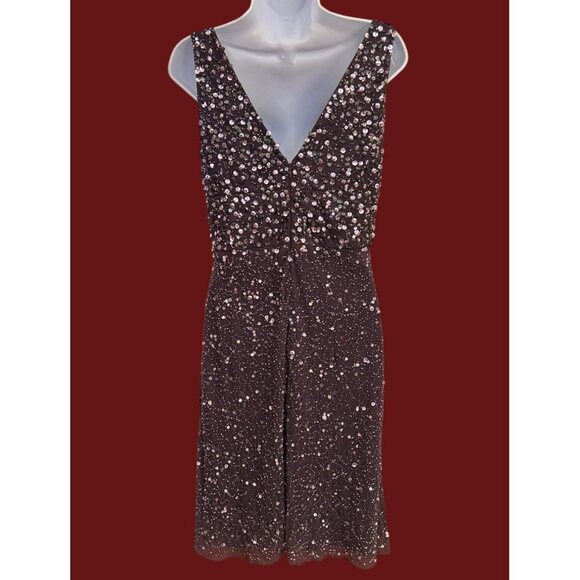 Y2K Vintage Patra Gray Beaded Sequin Cocktail Dress V-Neck Ruched Glam Sz 8 - Picture 5 of 7